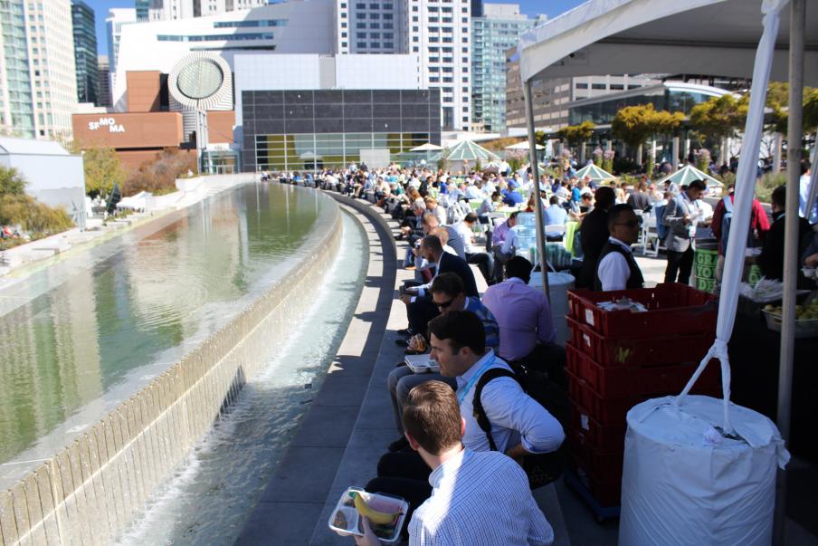 SAVOR catered lunch served in YBG with tent at crescent pool