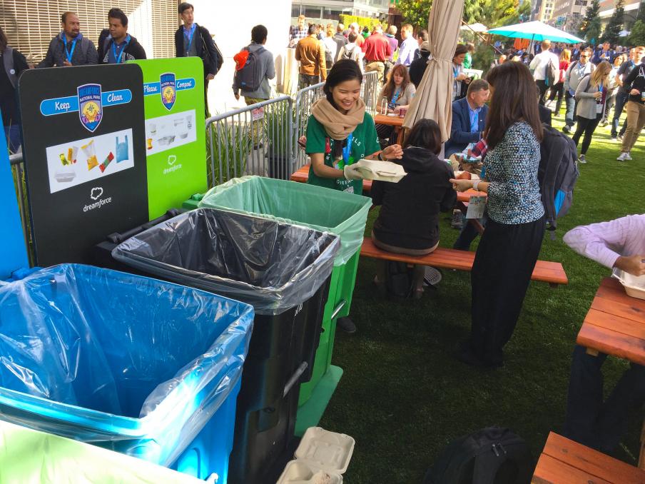 Educate attendees about recycling and composting by hiring event greeners.