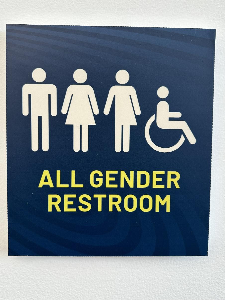blue sign for all gender restrooms