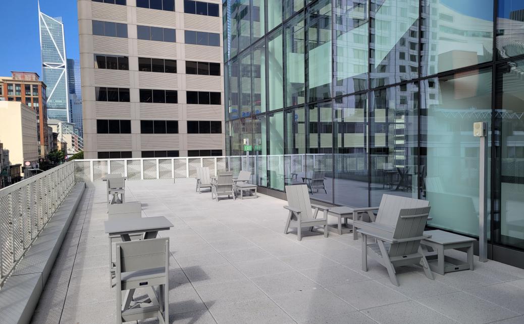 grey furniture on an outdoor terrace