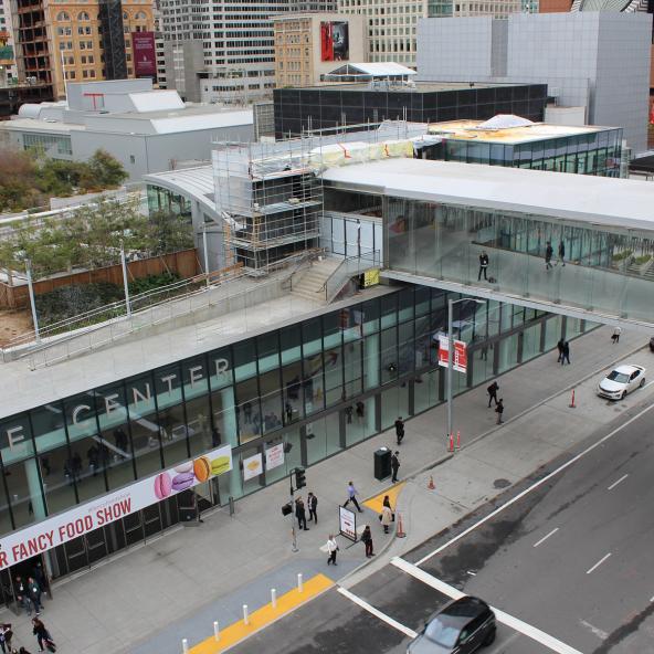 Attendees may take the skybridge to travel between North and South
